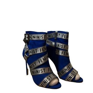 BRAND NEW!!! Feminist Branded Blue Suede Peep-Toe High Heel Booties